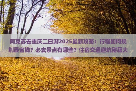 阿克苏去重庆二日游