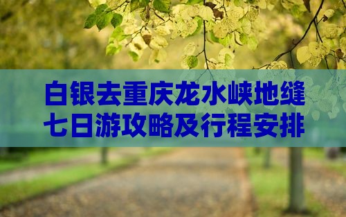 白银去重庆龙水峡地缝七日游 白银去重庆龙水峡地缝七日游