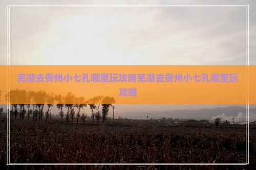 芜湖去贵州小七孔哪里玩