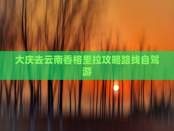 大庆去云南香格里拉攻略